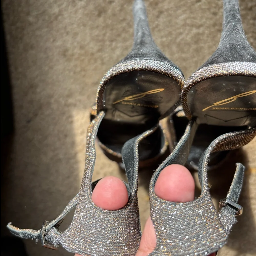 B Brian Atwood Silver Platform Heels